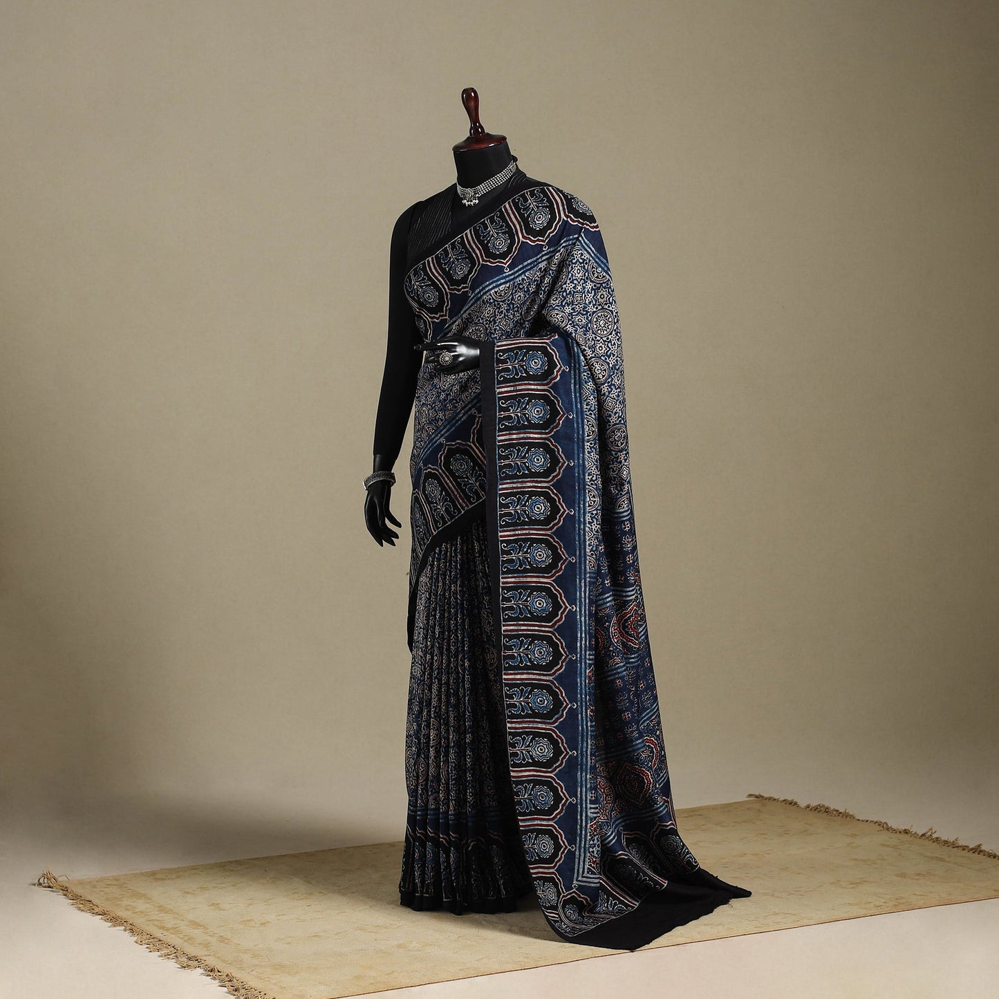 Blue - natural dyed silk saree 07 - handcrafted