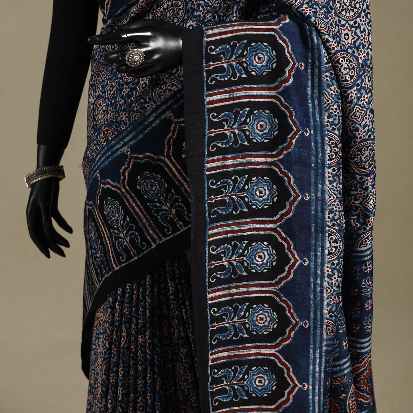 Blue - natural dyed silk saree 07 - handcrafted