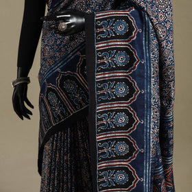 Blue - natural dyed silk saree 07 - handcrafted