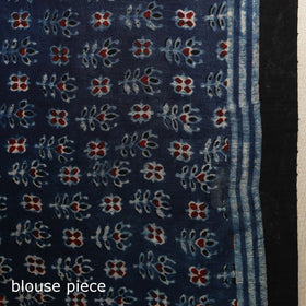 Blue - natural dyed silk saree 07 - handcrafted