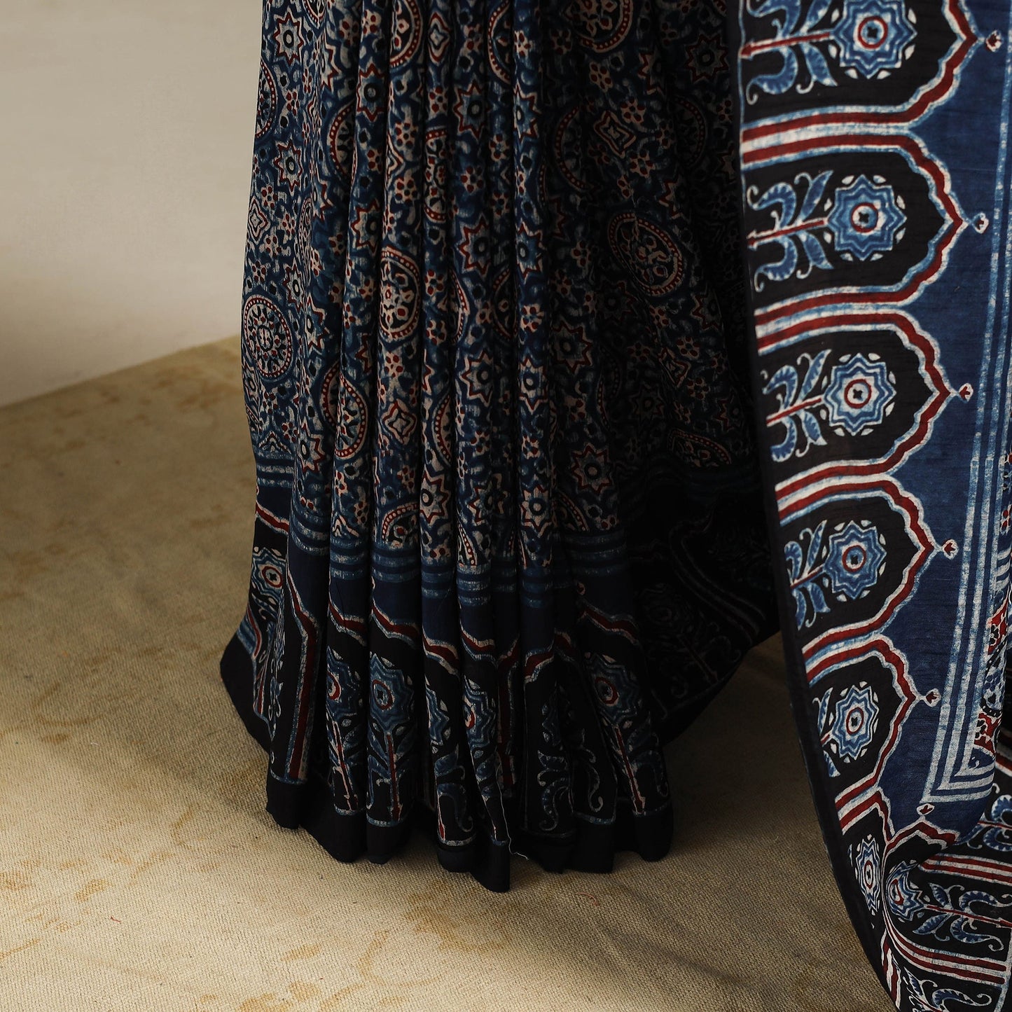 Blue - natural dyed silk saree 07 - handcrafted