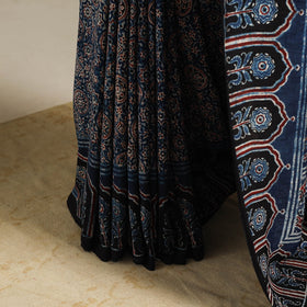 Blue - natural dyed silk saree 07 - handcrafted