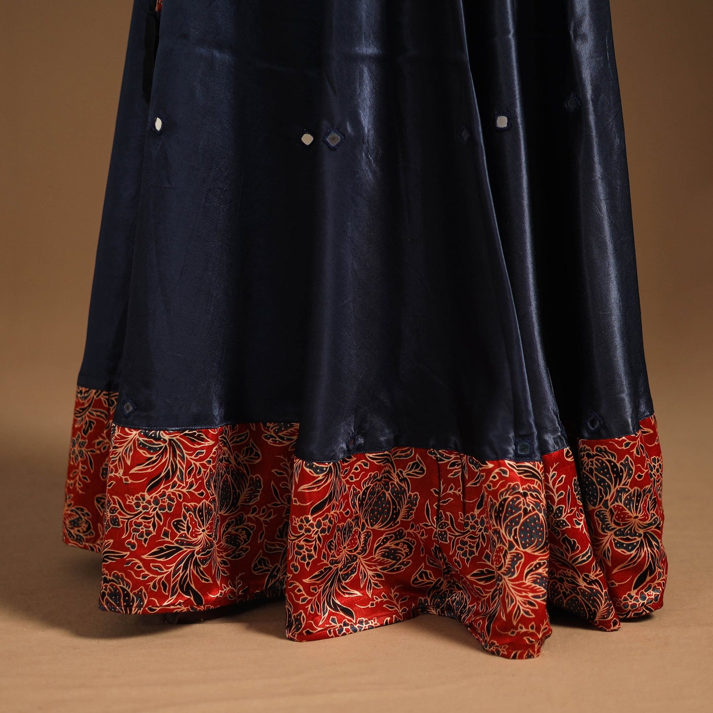 Blue Navratri Garba Chaniya Choli Set in Mashru Silk with Ajrakh Patch