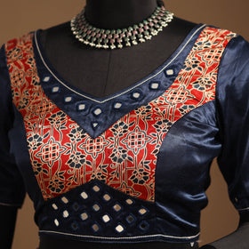 Blue Navratri Garba Chaniya Choli Set in Mashru Silk with Ajrakh Patch