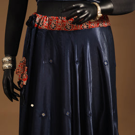 Blue Navratri Garba Chaniya Choli Set in Mashru Silk with Ajrakh Patch