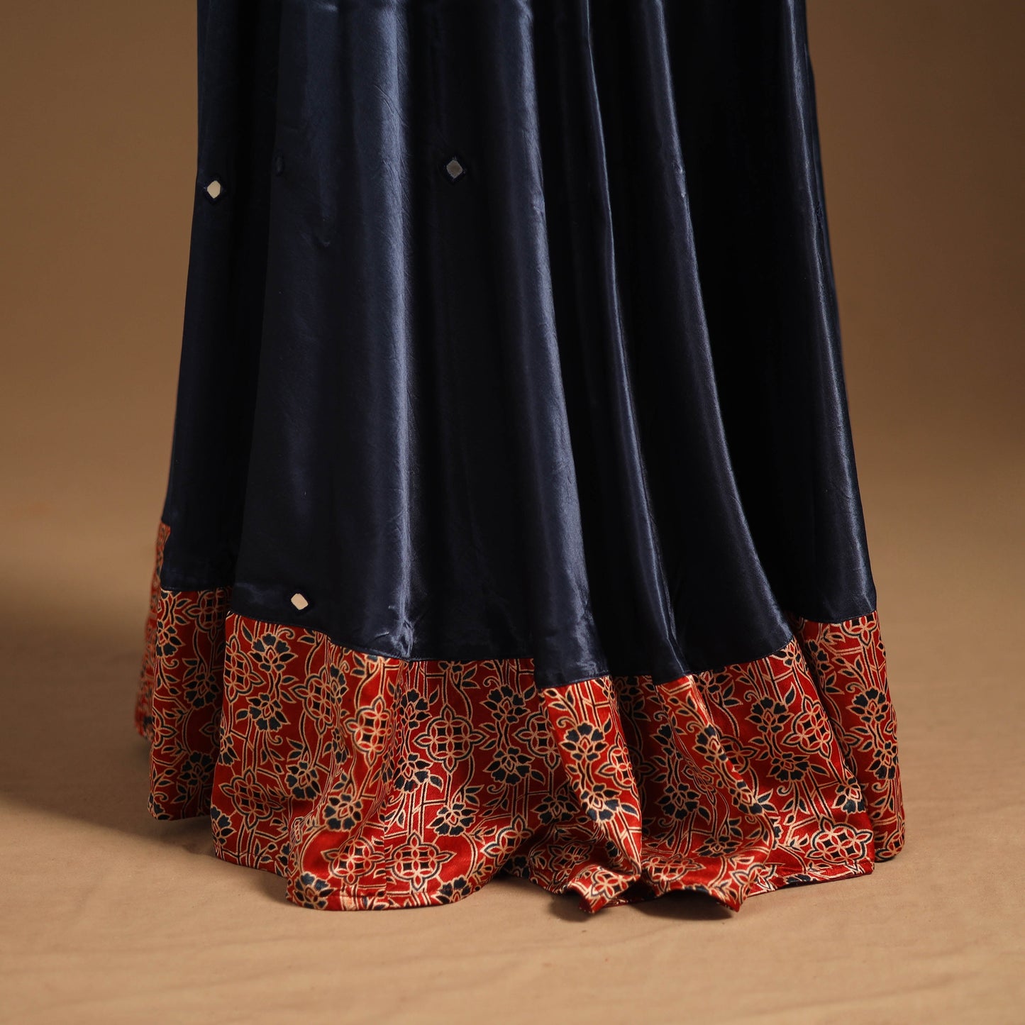 Blue Navratri Garba Chaniya Choli Set in Mashru Silk with Ajrakh Patch