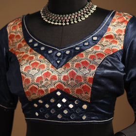 Blue Navratri Garba Chaniya Choli Set in Mashru Silk with Ajrakh Patch