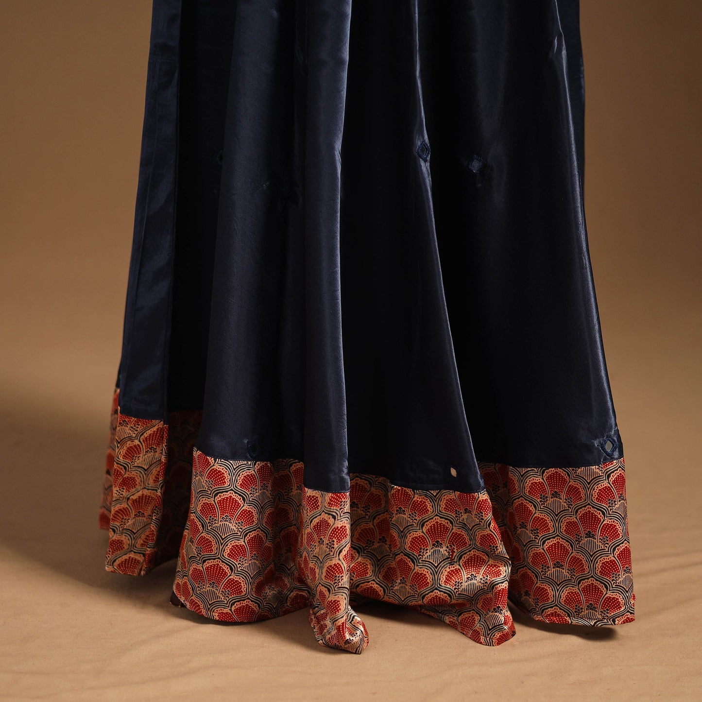 Blue Navratri Garba Chaniya Choli Set in Mashru Silk with Ajrakh Patch