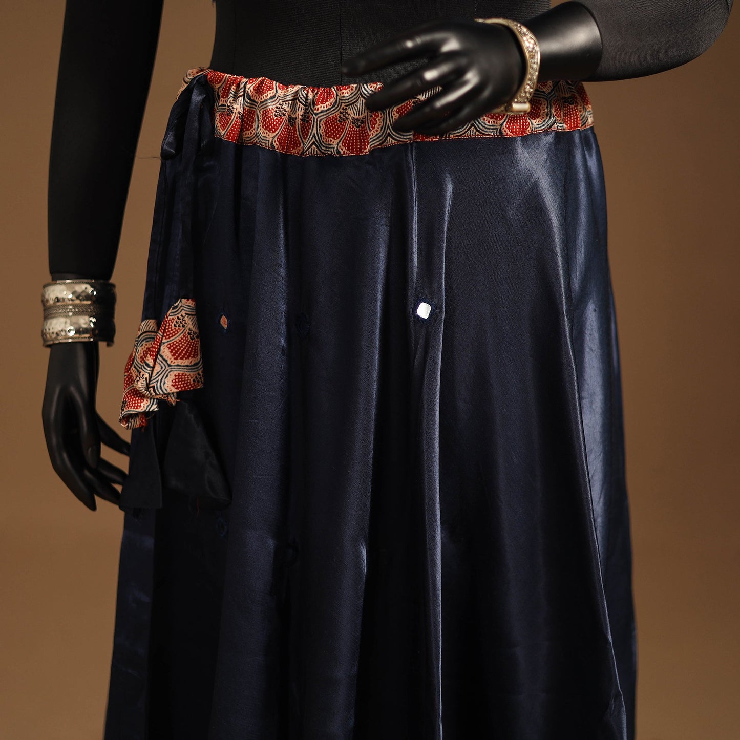 Blue Navratri Garba Chaniya Choli Set in Mashru Silk with Ajrakh Patch