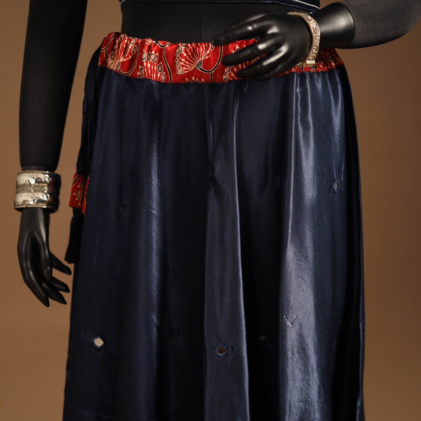 Blue Navratri Garba Chaniya Choli Set in Mashru Silk with Ajrakh Patch