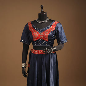 Blue Navratri Garba Chaniya Choli Set in Mashru Silk with Ajrakh Patch