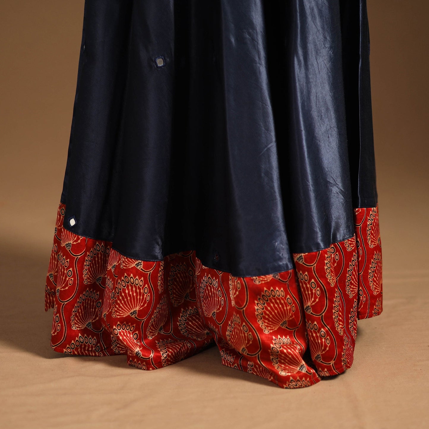 Blue Navratri Garba Chaniya Choli Set in Mashru Silk with Ajrakh Patch