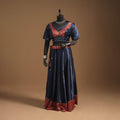 Blue Navratri Garba Chaniya Choli Set in Mashru Silk with Ajrakh Patch