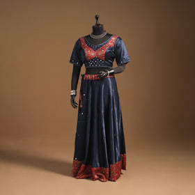 Blue Navratri Garba Chaniya Choli Set in Mashru Silk with Ajrakh Patch