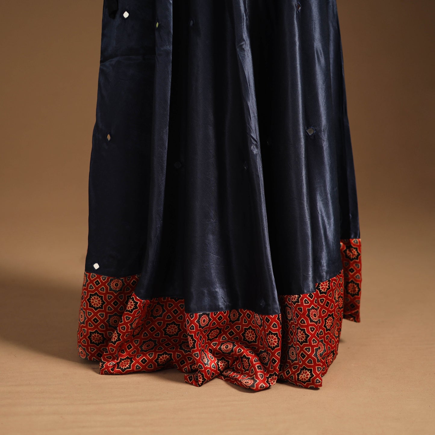 Blue Navratri Garba Chaniya Choli Set in Mashru Silk with Ajrakh Patch