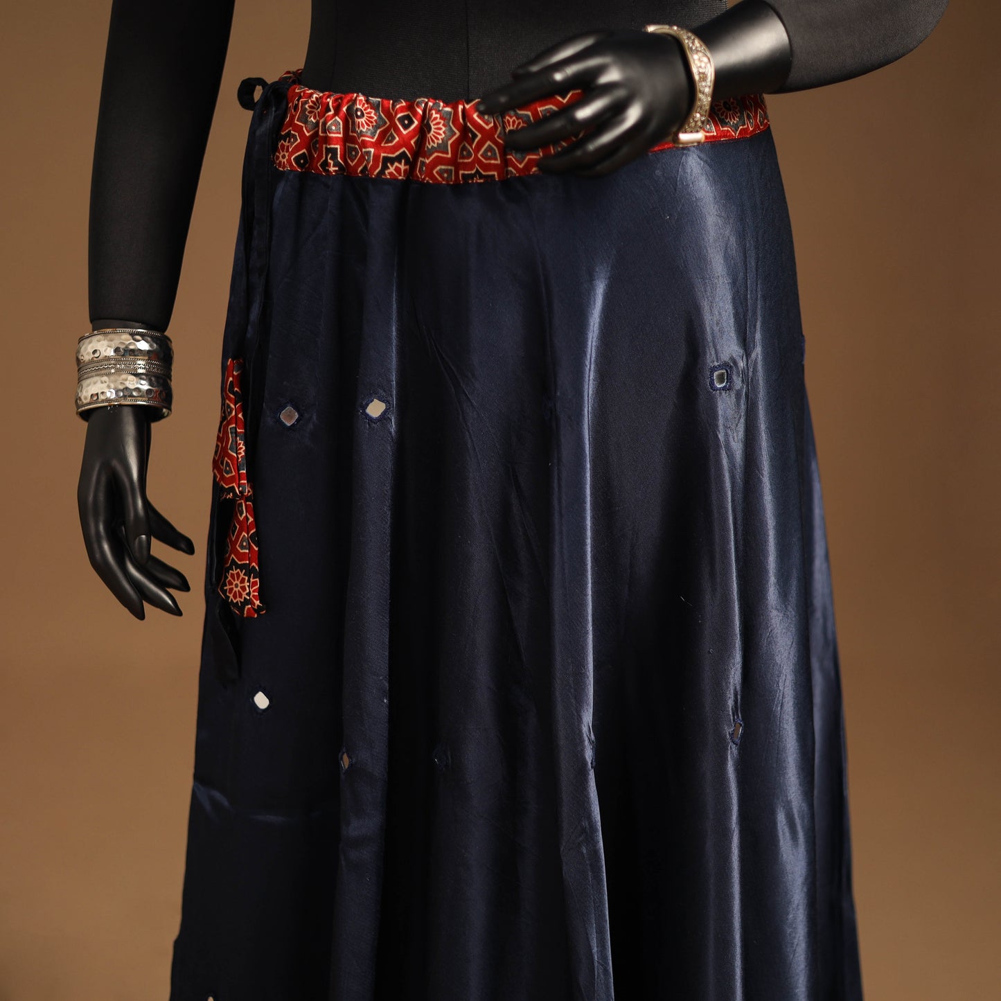 Blue Navratri Garba Chaniya Choli Set in Mashru Silk with Ajrakh Patch