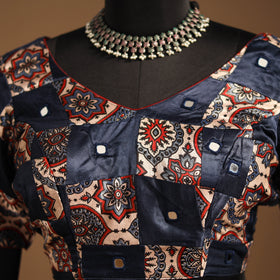 Blue Navratri Garba Chaniya Choli Set in Mashru Silk with Ajrakh Patch