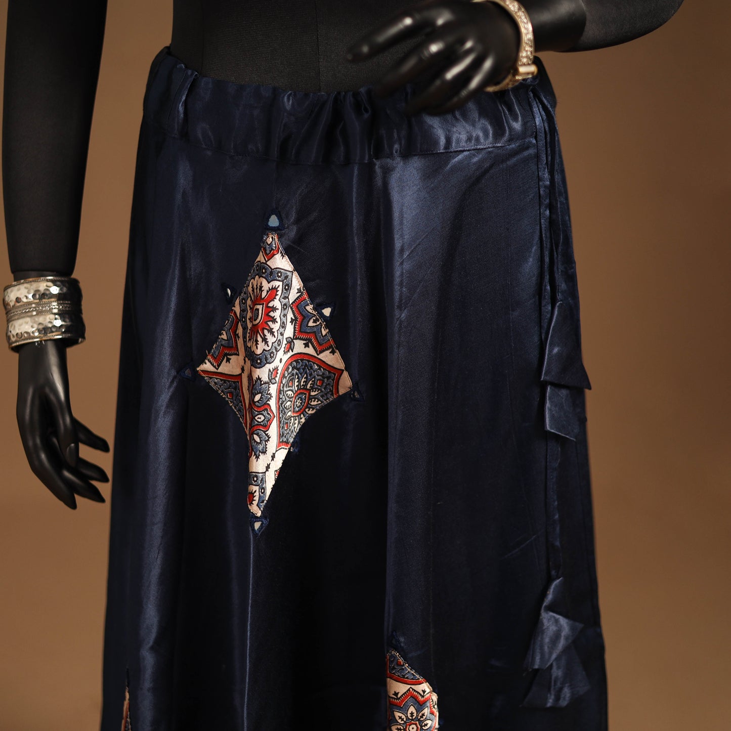 Blue Navratri Garba Chaniya Choli Set in Mashru Silk with Ajrakh Patch