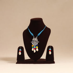 Blue - navratri special! German silver shell & thread beads