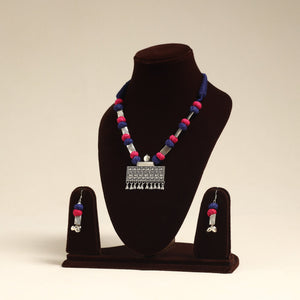 Navratri Special! Blue German Silver Thread Beads Necklace Set