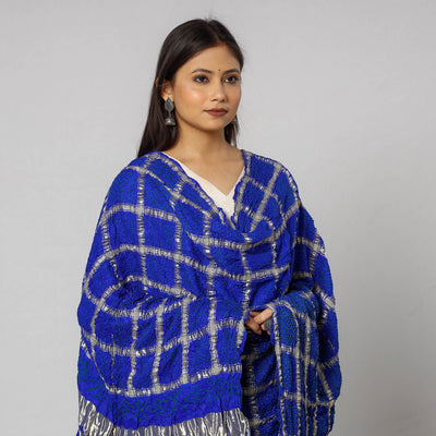 Kutch Bandhani Tie-Dye Zari Checks Modal Silk Dupatta 