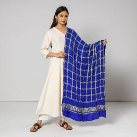  Kutch Bandhani Tie-Dye Zari Checks Modal Silk Dupatta 