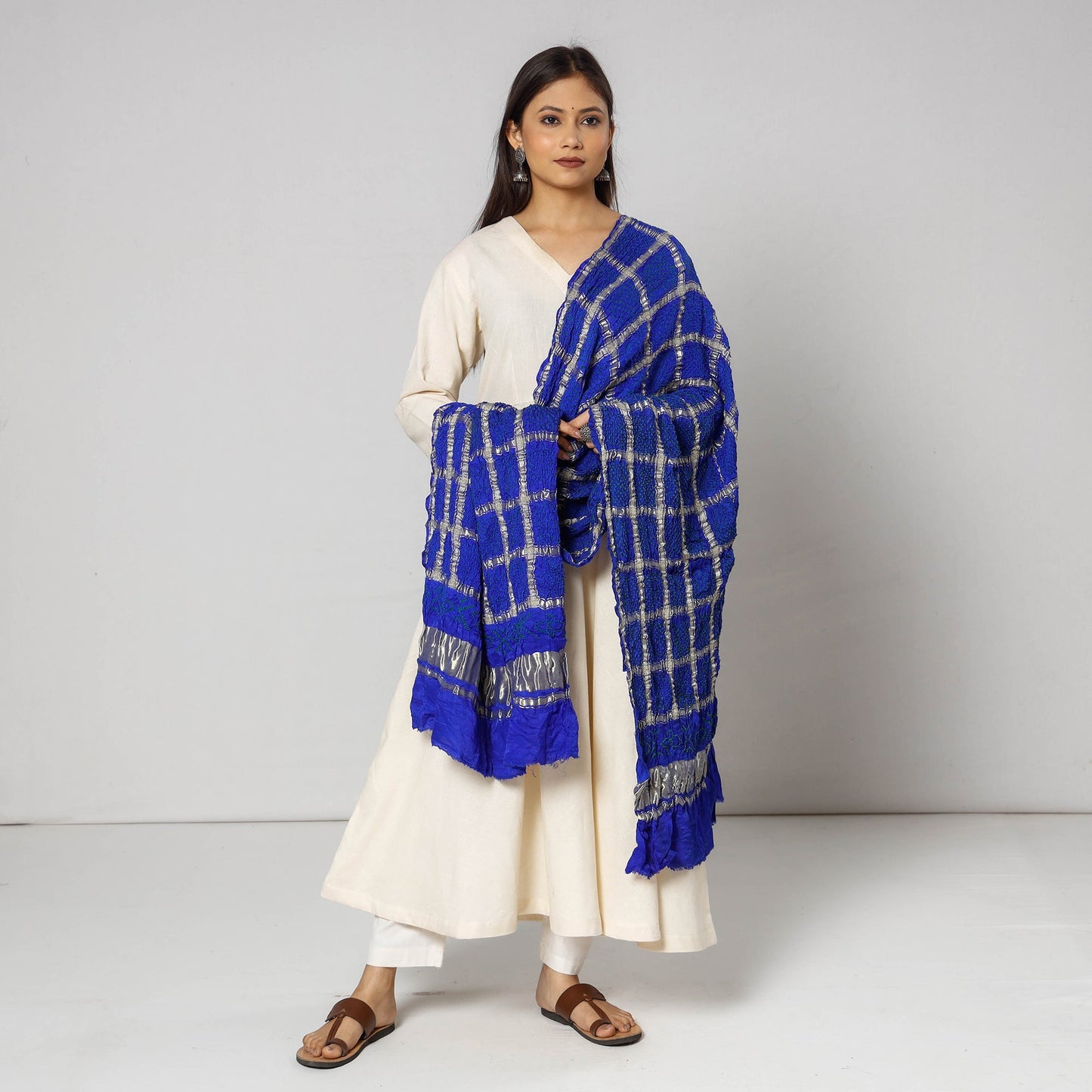  Kutch Bandhani Tie-Dye Zari Checks Modal Silk Dupatta 