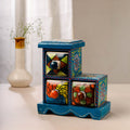 Buy Neem Wood Hand Painted Blue Pottery Ceramic Triple Drawer Online at iTokri.com