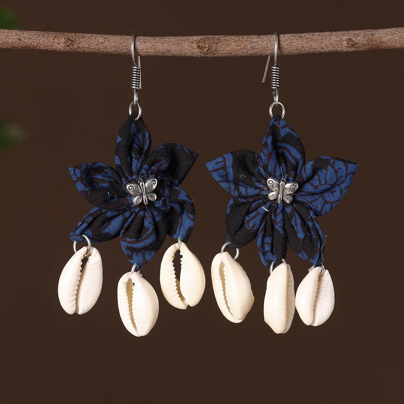 Blue - nensi fabart phool kali shell earrings - handcrafted