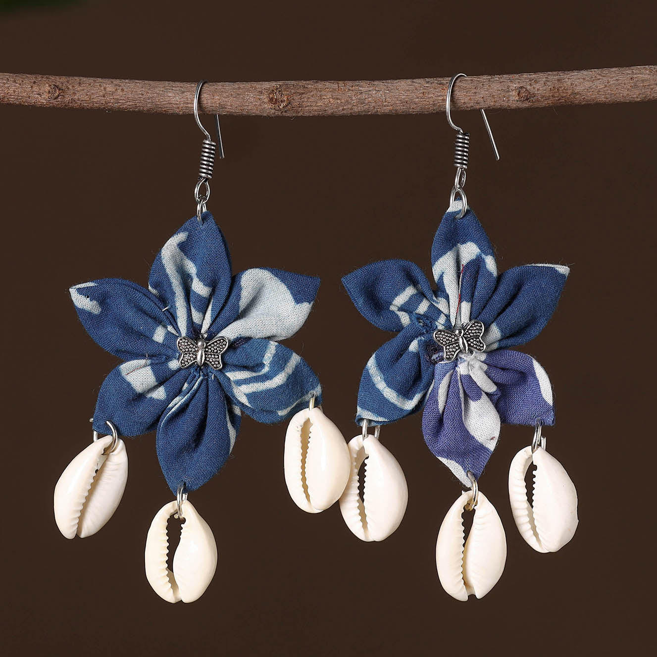 Blue - nikita fabart phool kali shell earrings - handcrafted