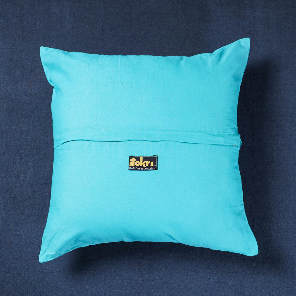  Noori Ikat Cotton With Modal Silk Block Print Cushion Cover 