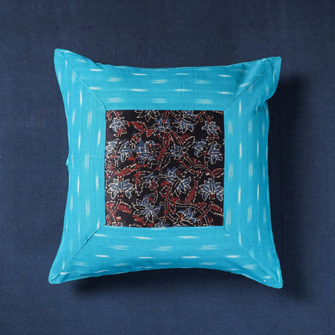  Noori Ikat Cotton With Modal Silk Block Print Cushion Cover 