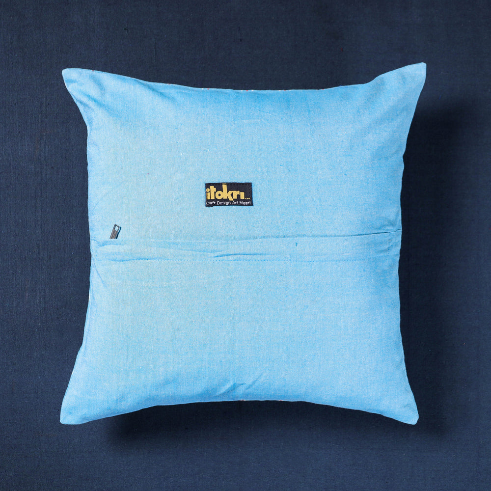  Noori Ikat Cotton With Modal Silk Block Print Cushion Cover 