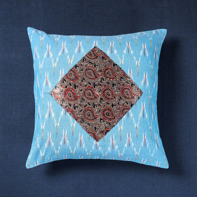  Noori Ikat Cotton With Modal Silk Block Print Cushion Cover 