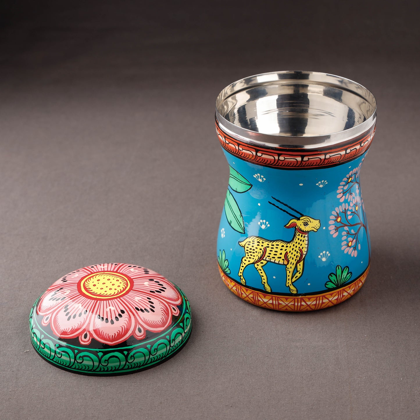 Blue Bengal Patua Blue Handpainted Stainless Steel Canister