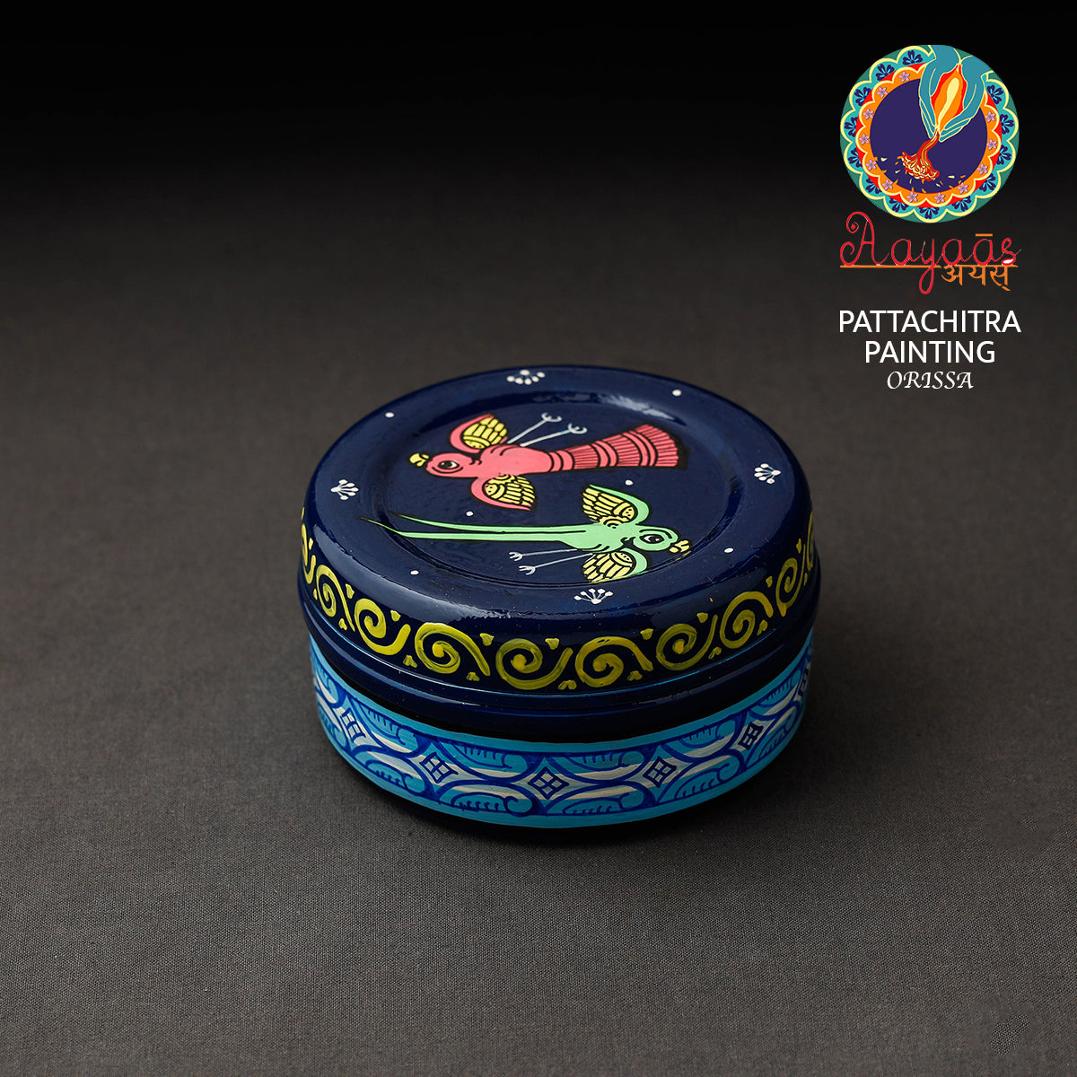 Odisha Pattachitra Blue Handpainted Stainless Steel Container 