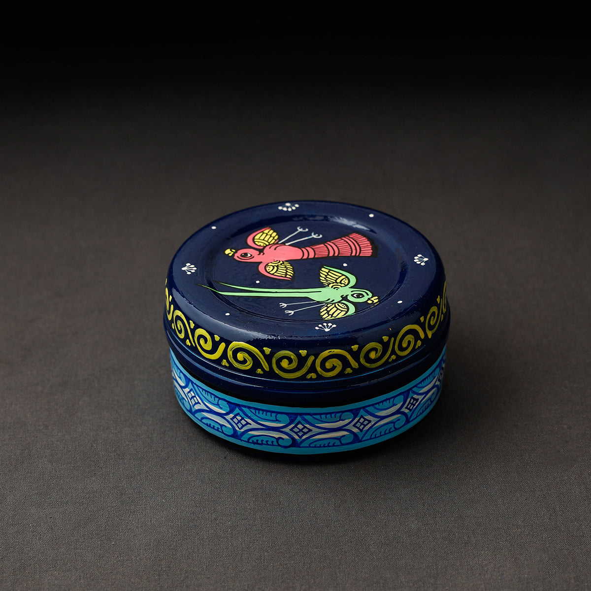 Odisha Pattachitra Blue Handpainted Stainless Steel Container 