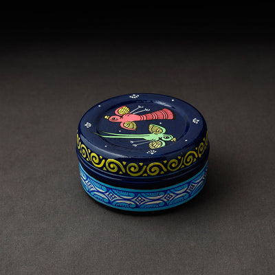 Odisha Pattachitra Blue Handpainted Stainless Steel Container 
