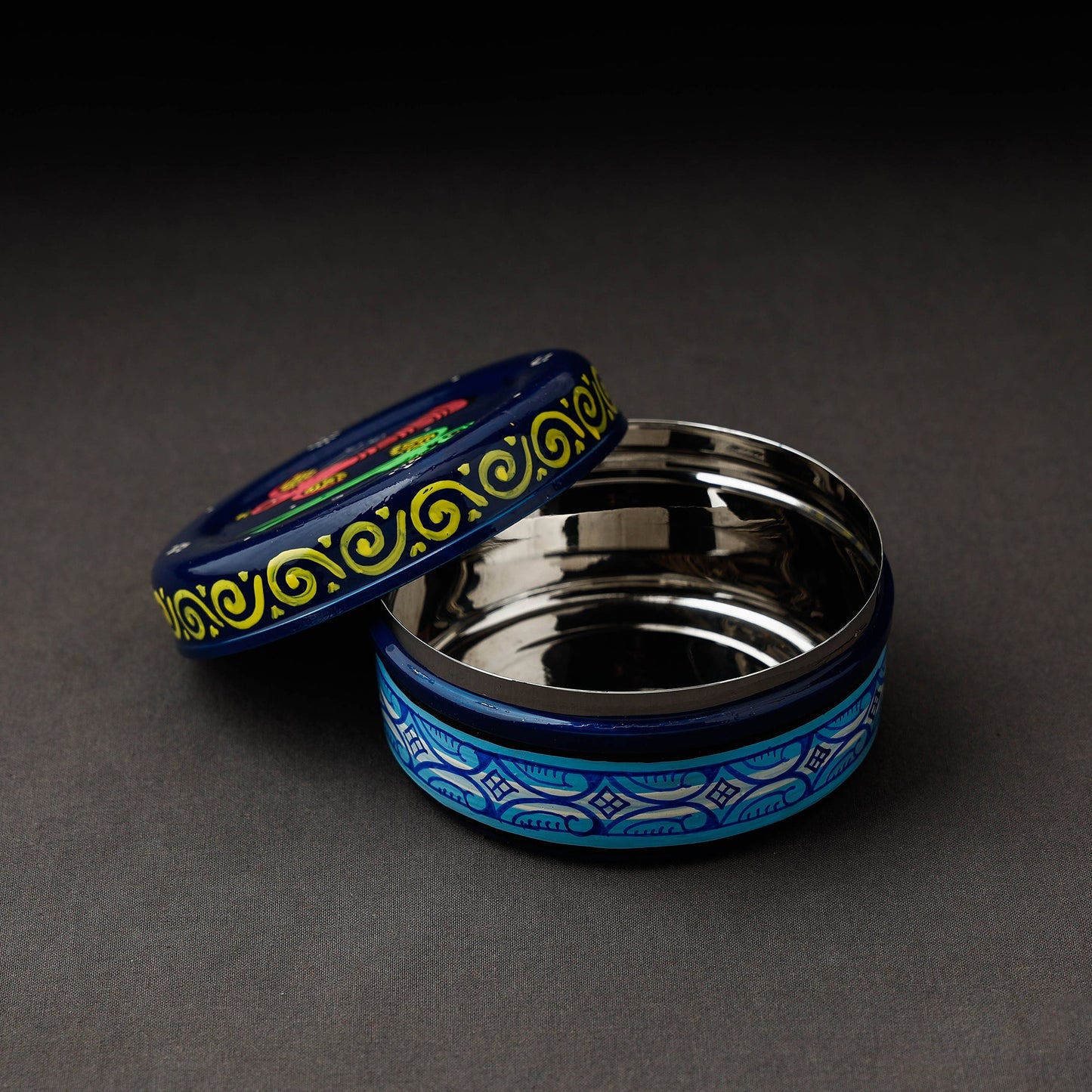 Odisha Pattachitra Blue Handpainted Stainless Steel Container 