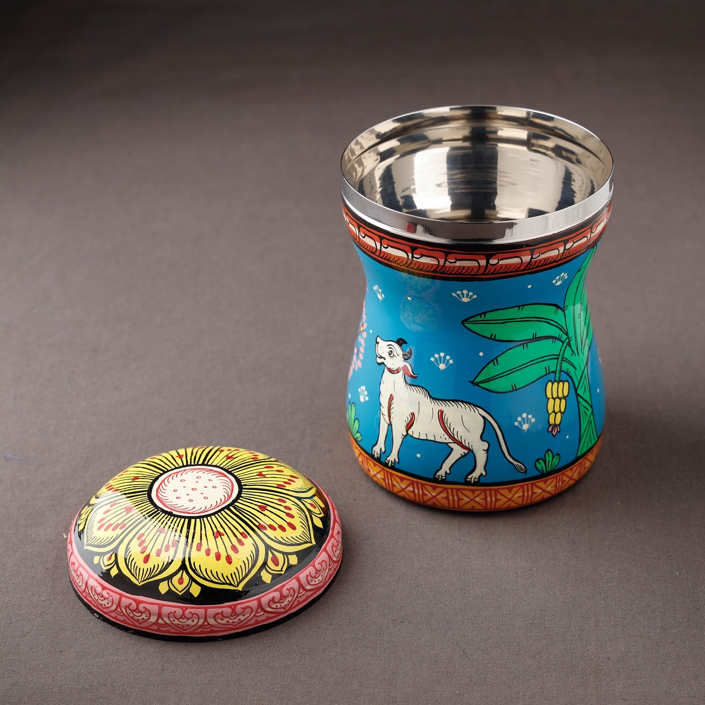 Bengal Patua Blue Handpainted Stainless Steel Canister