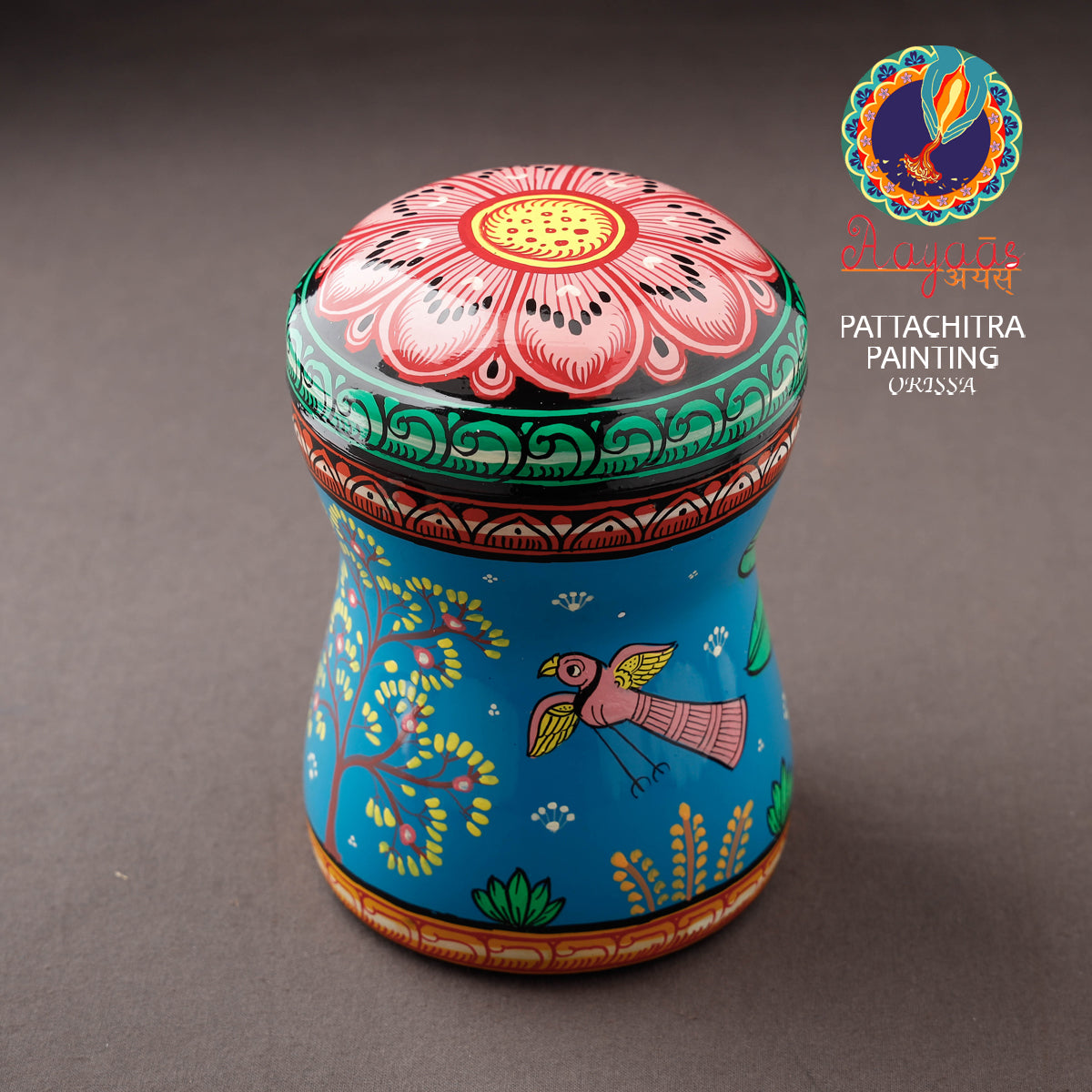 Bengal Patua Blue Handpainted Stainless Steel Canister