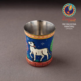 Odisha Pattachitra Blue Handpainted Stainless Steel Glass 