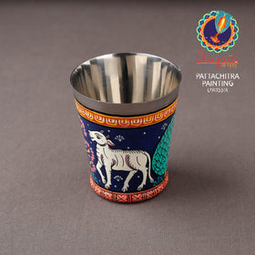 Odisha Pattachitra Blue Handpainted Stainless Steel Glass 
