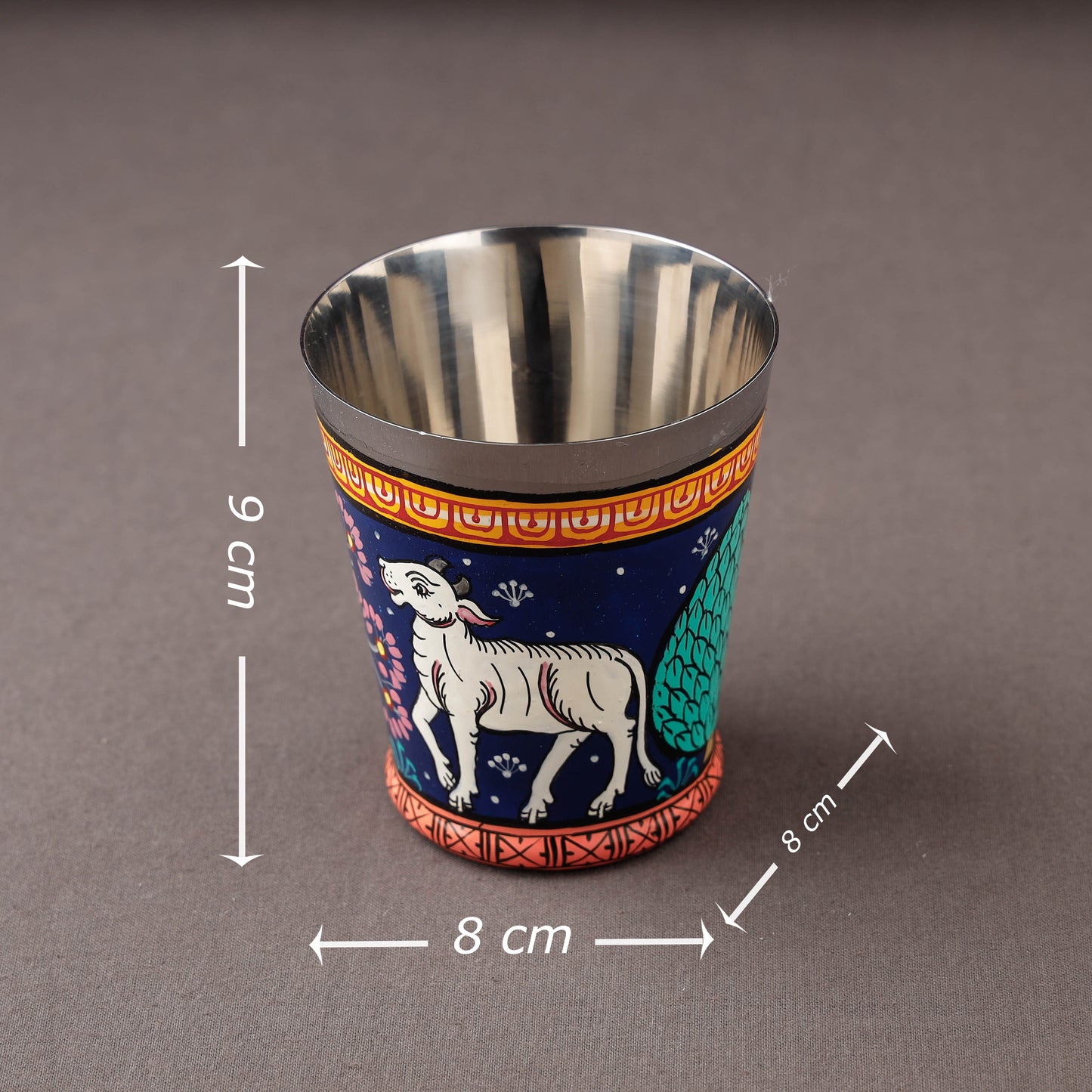 Odisha Pattachitra Blue Handpainted Stainless Steel Glass 