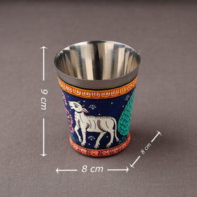 Odisha Pattachitra Blue Handpainted Stainless Steel Glass 