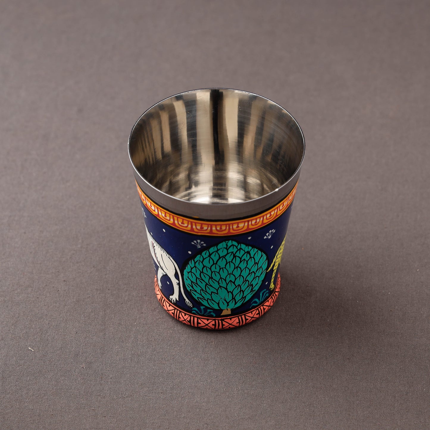 Odisha Pattachitra Blue Handpainted Stainless Steel Glass 