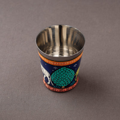 Odisha Pattachitra Blue Handpainted Stainless Steel Glass 