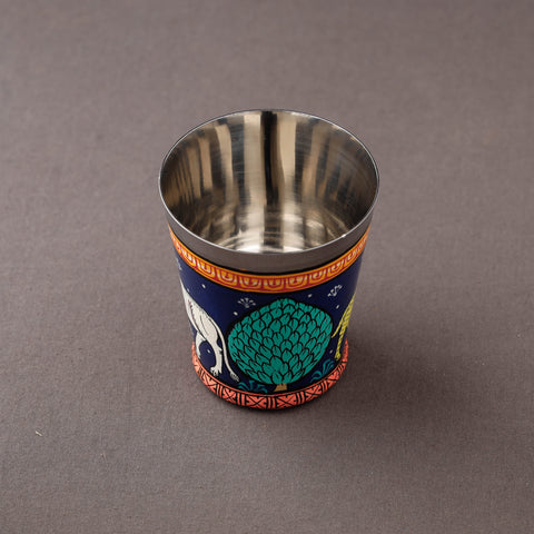 Odisha Pattachitra Blue Handpainted Stainless Steel Glass 