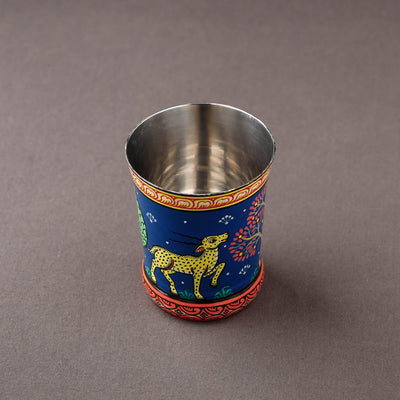 Odisha Pattachitra Blue Handpainted Stainless Steel Glass 