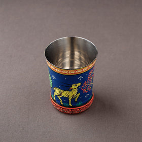 Odisha Pattachitra Blue Handpainted Stainless Steel Glass 